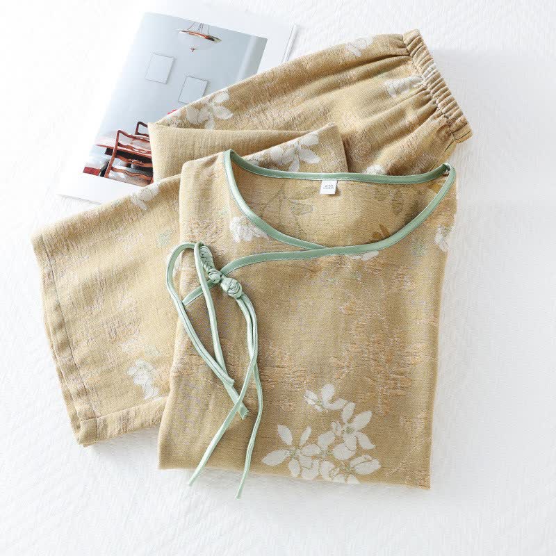 Ownkoti Floral Cotton Chinese Knot Loungewear Set - image 1