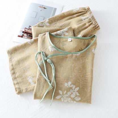 Ownkoti Floral Cotton Chinese Knot Loungewear Set - image 1