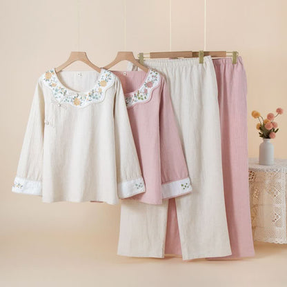 Ownkoti Floral Embroidered Cotton Linen Women's Pajamas - image 0
