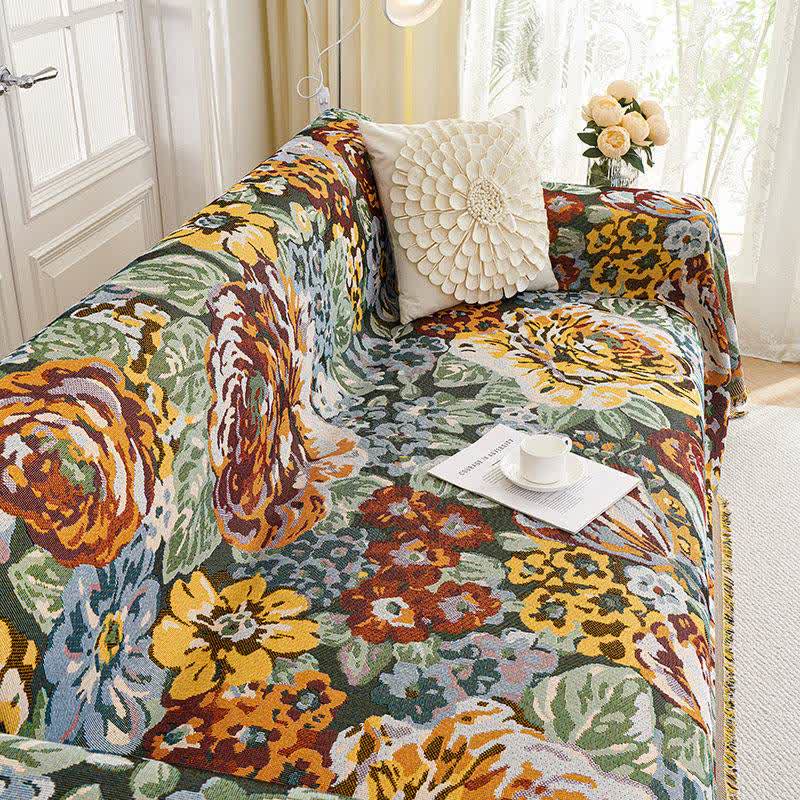 Ownkoti Vintage Floral Tassel Sofa Protector - Multicolor - 71" × 165" - image 3