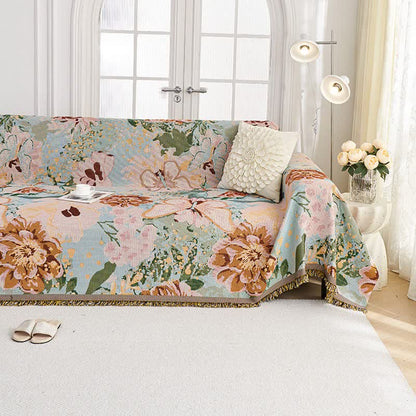 Ownkoti Oil Painting Floral Tassel Sofa Protector - image 1