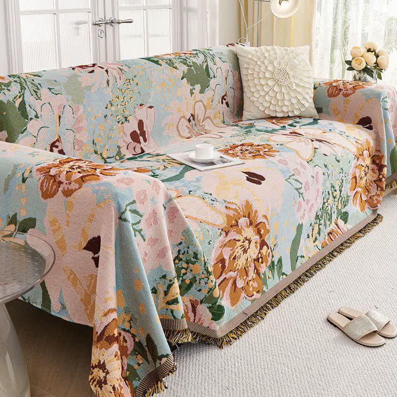 Ownkoti Oil Painting Floral Tassel Sofa Protector - image 4