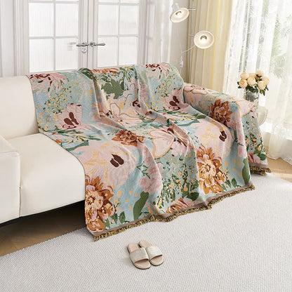 Ownkoti Oil Painting Floral Tassel Sofa Protector - image 5