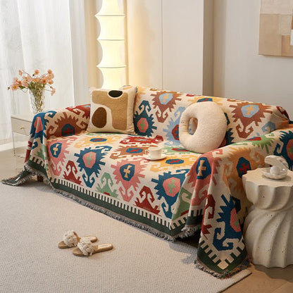 Ownkoti Boho Geometric Tassel Sofa Protector - Beige - 71" × 150" - image 3