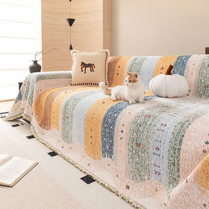 Ownkoti Pastel Stripr & Wave Tassel Sofa Protector - image 2