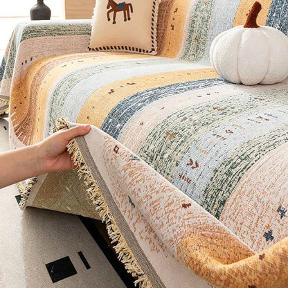 Ownkoti Pastel Stripr & Wave Tassel Sofa Protector - image 3