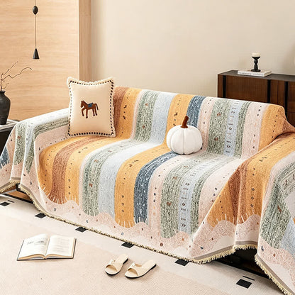 Ownkoti Pastel Stripr & Wave Tassel Sofa Protector - image 1