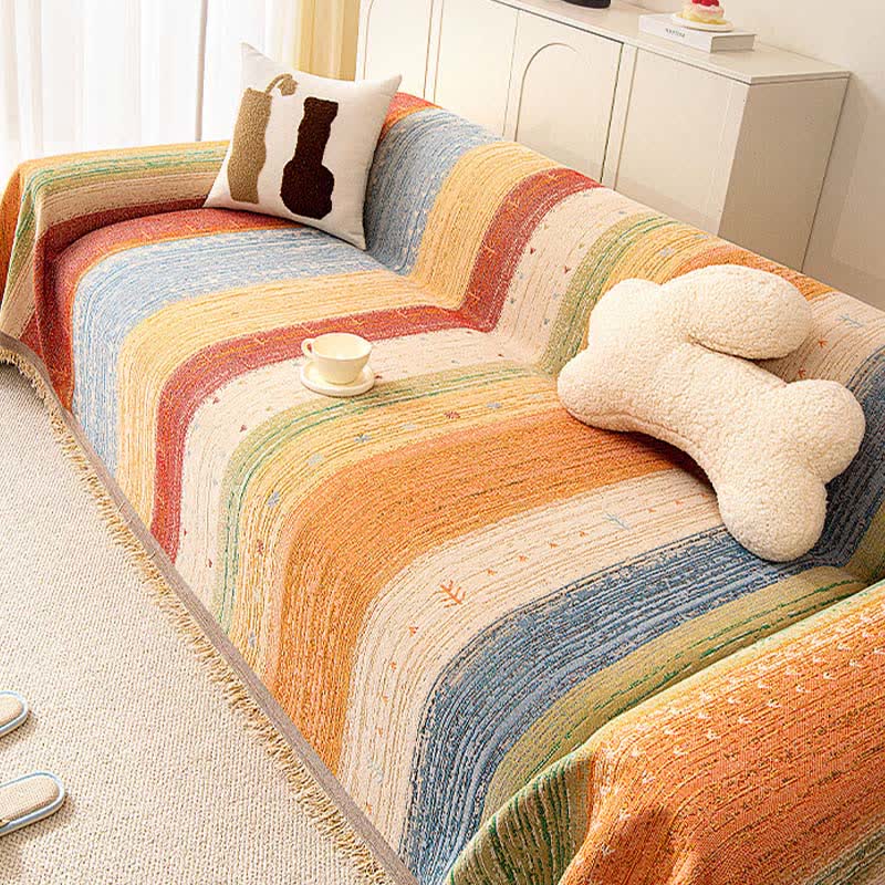 Ownkoti Colorful Stripe Tassel Sofa Protector - image 5