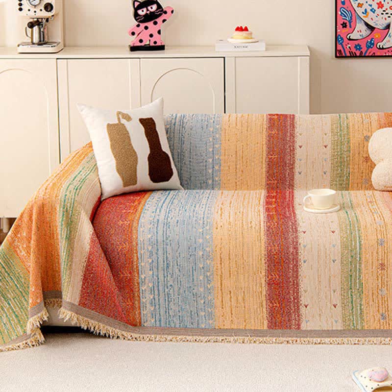 Ownkoti Colorful Stripe Tassel Sofa Protector - image 1
