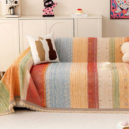 Ownkoti Colorful Stripe Tassel Sofa Protector - image 1