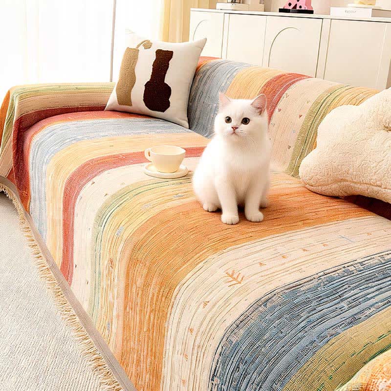 Ownkoti Colorful Stripe Tassel Sofa Protector - image 4