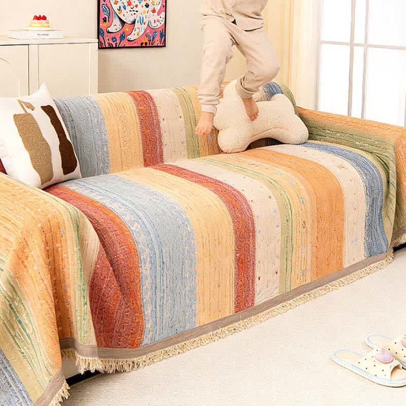 Ownkoti Colorful Stripe Tassel Sofa Protector - image 3