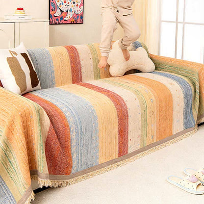 Ownkoti Colorful Stripe Tassel Sofa Protector - image 3