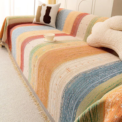 Ownkoti Colorful Stripe Tassel Sofa Protector - Orange - 71" × 189" - image 0