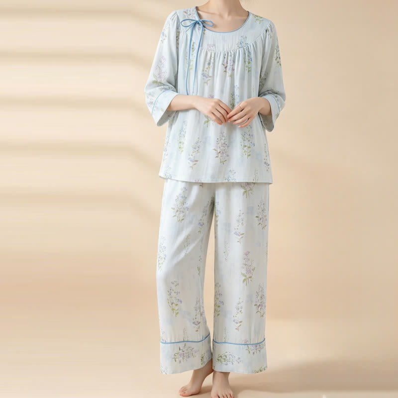 Ownkoti Floral Bamboo Cotton Tie Neck Pajamas - image 14