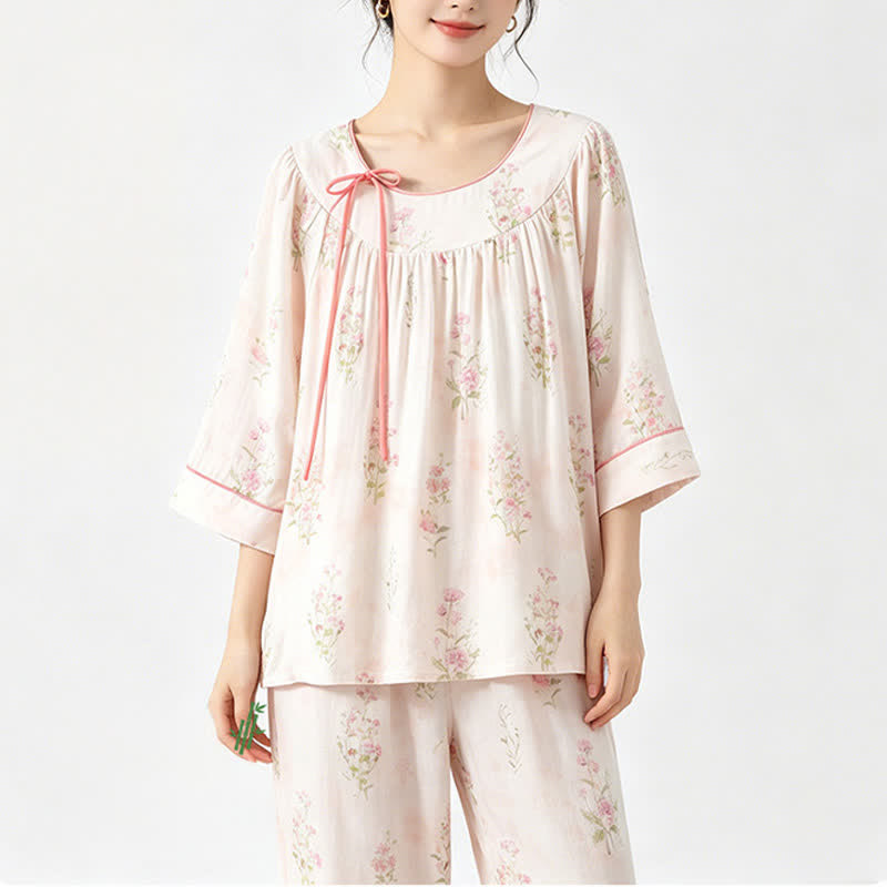Ownkoti Floral Bamboo Cotton Tie Neck Pajamas - image 5