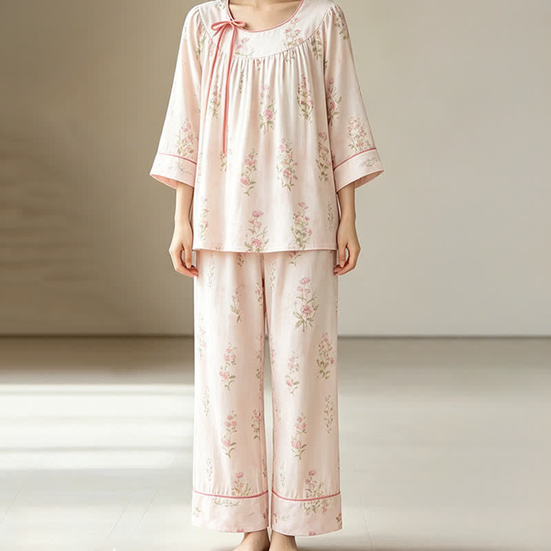 Ownkoti Floral Bamboo Cotton Tie Neck Pajamas - image 3
