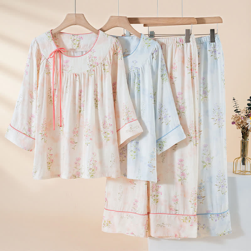 Ownkoti Floral Bamboo Cotton Tie Neck Pajamas - image 0