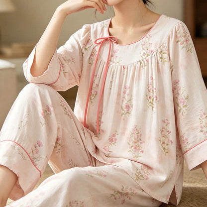 Ownkoti Floral Bamboo Cotton Tie Neck Pajamas - image 4