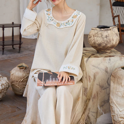 Ownkoti Floral Embroidered Cotton Linen Women's Pajamas - image 4