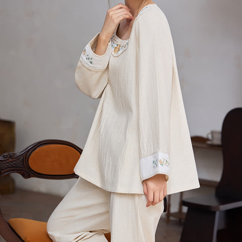 Ownkoti Floral Embroidered Cotton Linen Women's Pajamas - image 8