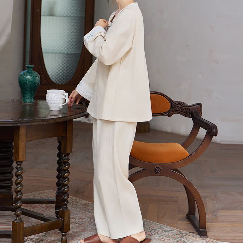 Ownkoti Floral Embroidered Cotton Linen Women's Pajamas - image 7