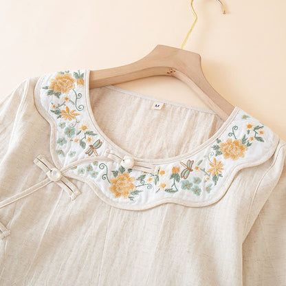 Ownkoti Floral Embroidered Cotton Linen Women's Pajamas - image 9