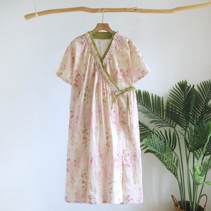 Ownkoti Kimono Floral Cotton Gauze Ruffle Trim Nightdress - image 1