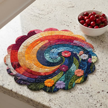 Ownkoti Rainbow Swirl Boho Polyester Placemat - Rainbow - 15″ × 15″ - image 0