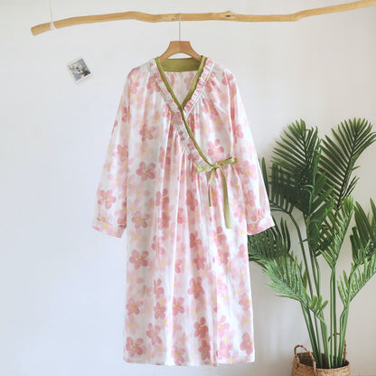 Ownkoti Sakura Floral Cotton Gauze Kimono Nightdress - Beige - Long Sleeve - L - image 14