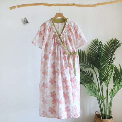 Ownkoti Sakura Floral Cotton Gauze Kimono Nightdress - Beige - Short Sleeve - L - image 3