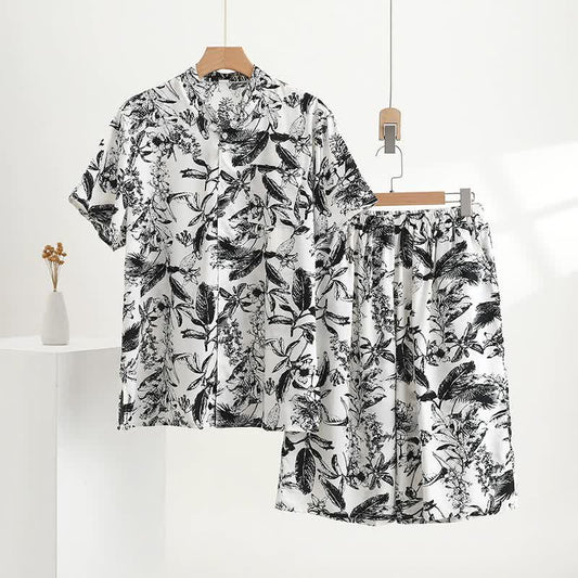 Ownkoti Monochrome Botanical Print Pajama Set - White - 5XL - image 0