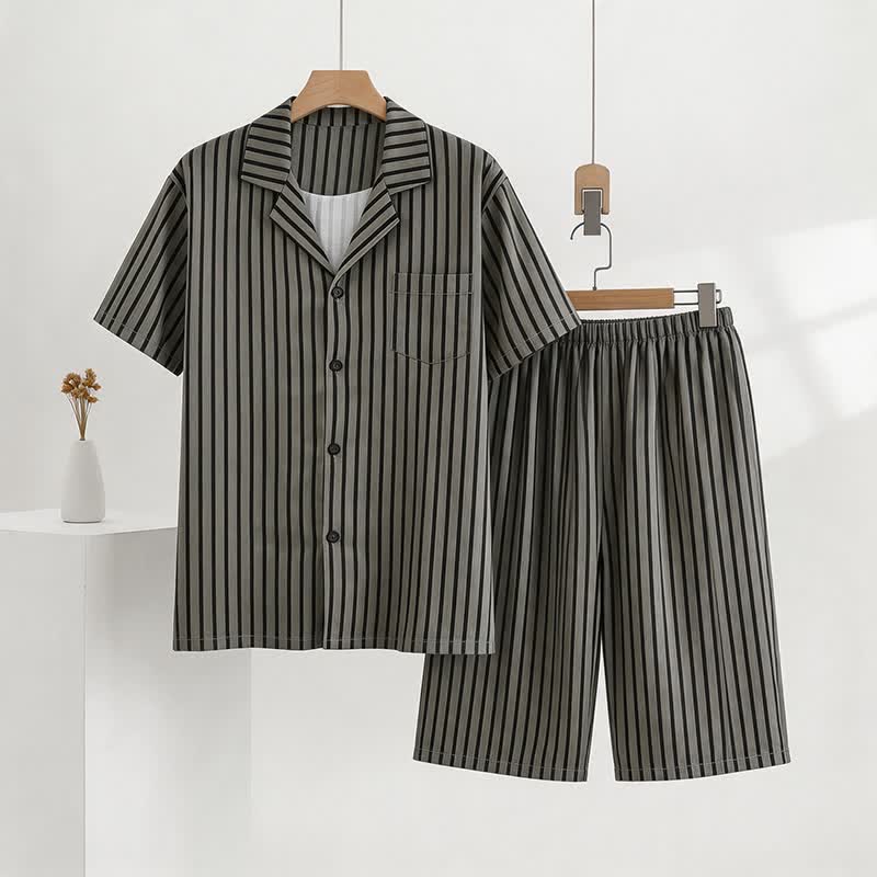 Ownkoti Unisex Striped Modal Pajama Set - Gray - 3XL - image 0