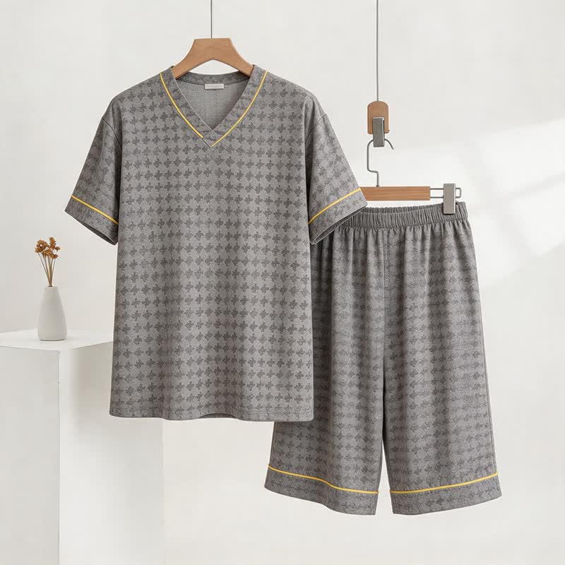 Ownkoti Grey Geometric V-Neck Loungewear Set - Gray - 3XL - image 0