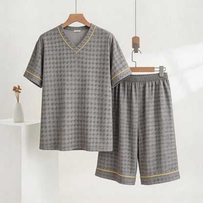 Ownkoti Grey Geometric V-Neck Loungewear Set - Gray - 3XL - image 0