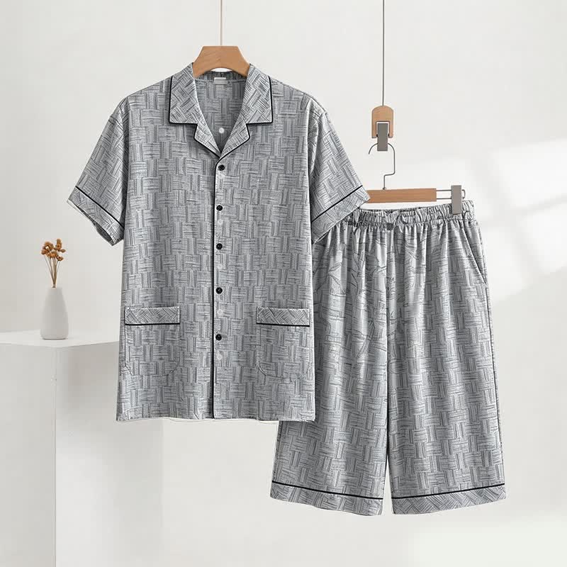 Ownkoti Gray Abstract Linear Cotton Pajama Set - Gray - 4XL - image 0