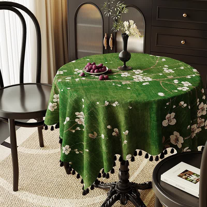 Ownkoti Vintage White Plum Blossom Tassel Tablecloth - 55" x 87" - image 0