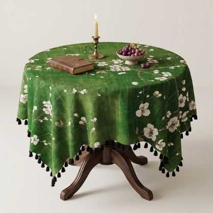 Ownkoti Vintage White Plum Blossom Tassel Tablecloth - image 3
