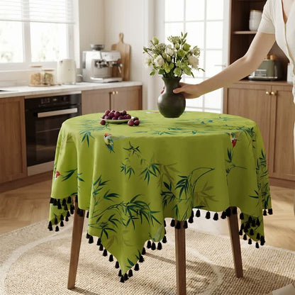 Ownkoti Green Bamboo Bird Tassel Tablecloth - image 1