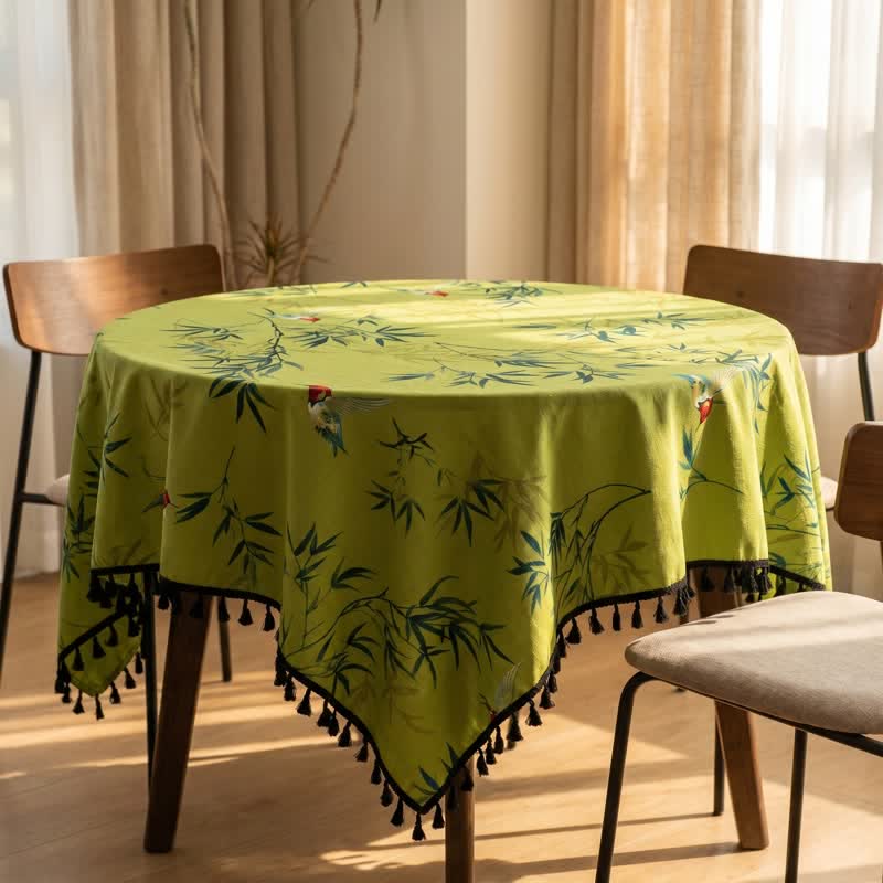 Ownkoti Green Bamboo Bird Tassel Tablecloth - image 2