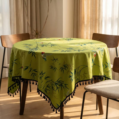Ownkoti Green Bamboo Bird Tassel Tablecloth - image 2