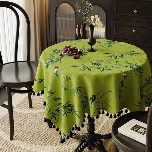 Ownkoti Green Bamboo Bird Tassel Tablecloth - Green - 55" x 87" - image 0