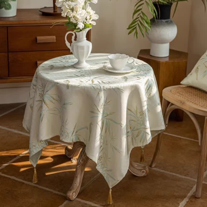 Ownkoti Elegant Bamboo Leaf Tassel Tablecloth - Beige - 55" x 87" - image 0