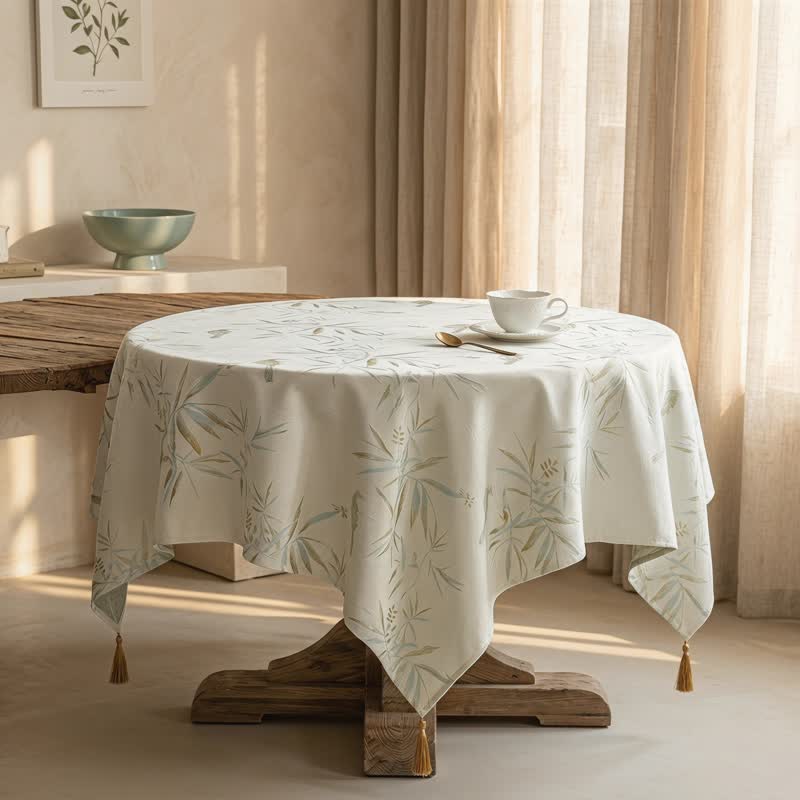 Ownkoti Elegant Bamboo Leaf Tassel Tablecloth - image 3