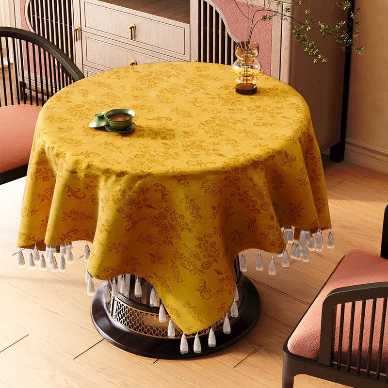 Ownkoti Vintage Branch leaf Tassel Tablecloth - Yellow - 67" x 67" - image 7
