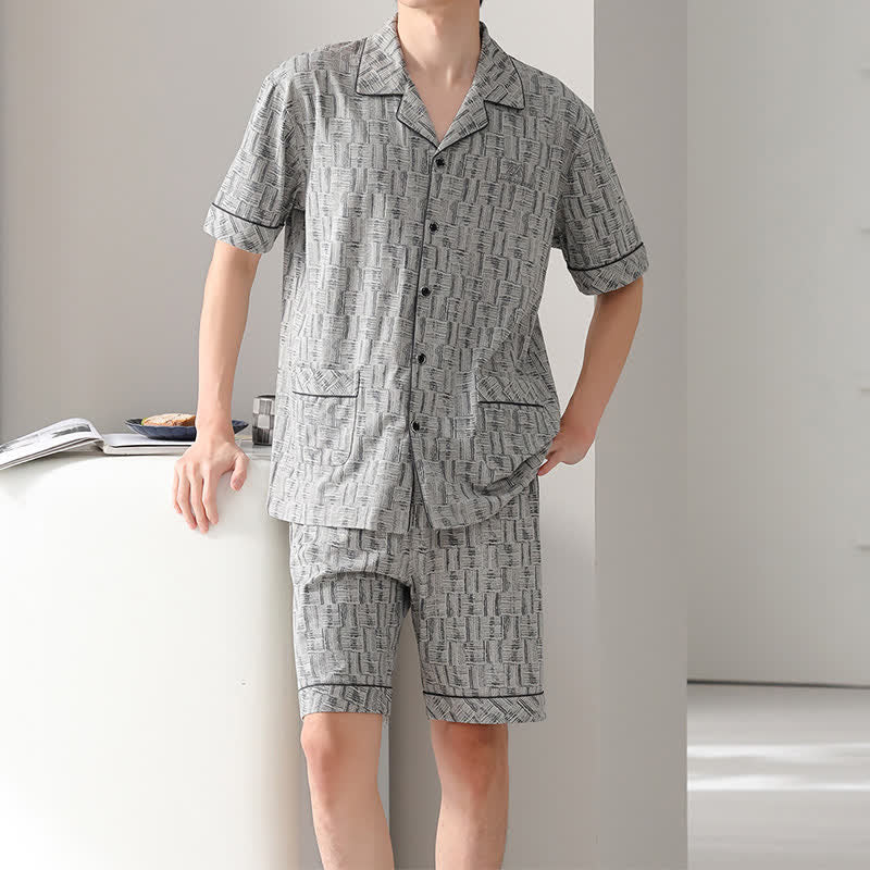 Ownkoti Gray Abstract Linear Cotton Pajama Set - image 1
