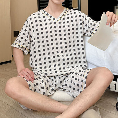 Ownkoti Unisex Mini Check V-Neck Pajama Set - image 1
