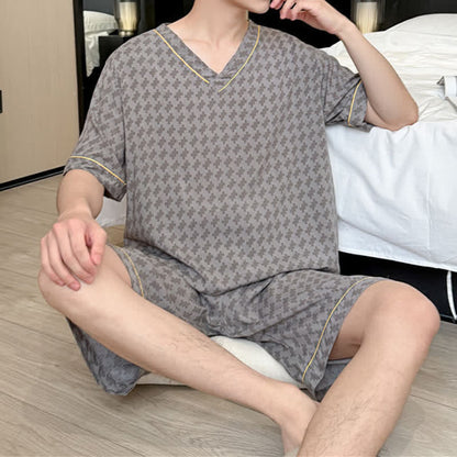 Ownkoti Grey Geometric V-Neck Loungewear Set - image 1