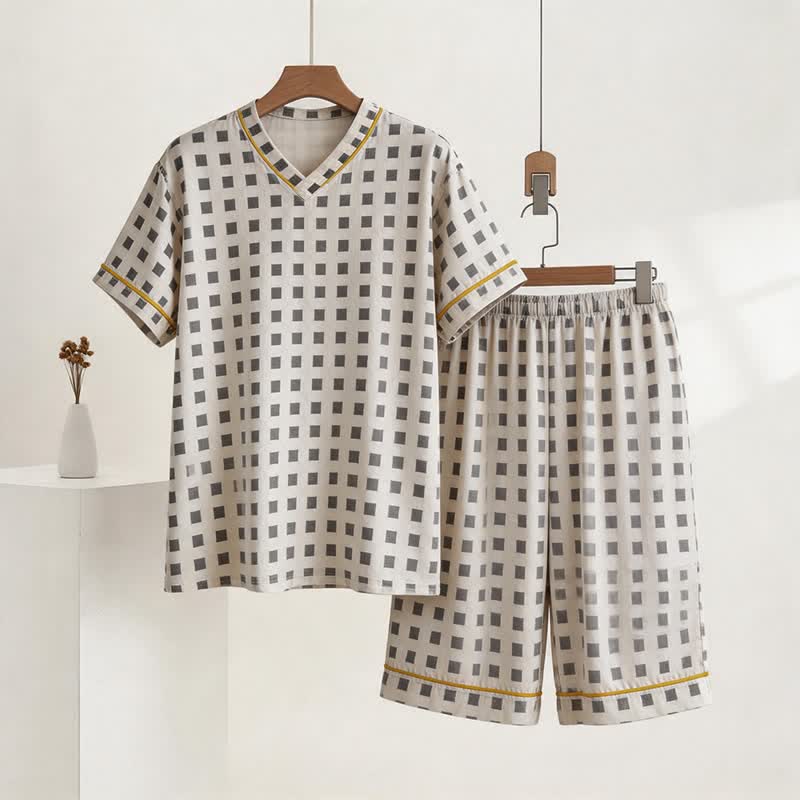 Ownkoti Unisex Mini Check V-Neck Pajama Set - Gray - XXL - image 0