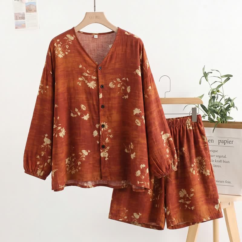 Ownkoti Botanical Floral Button Front Women's Pajamas - Red - One Size - image 0